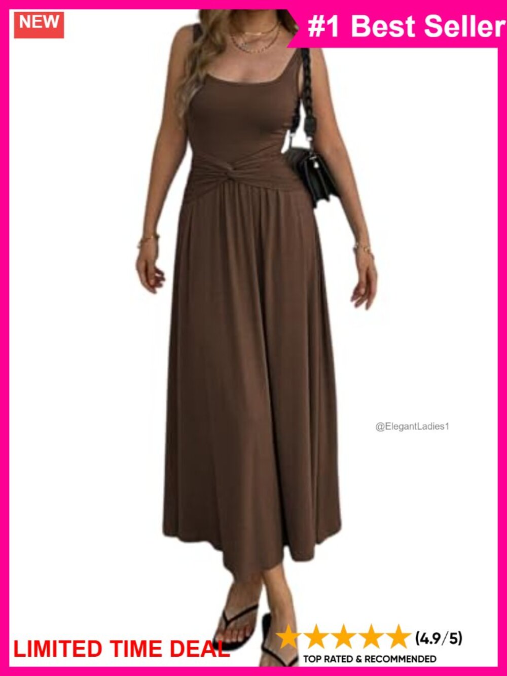 Mock Knot Front Maxi Dress Sleeveless Square Neck Ruched Waist